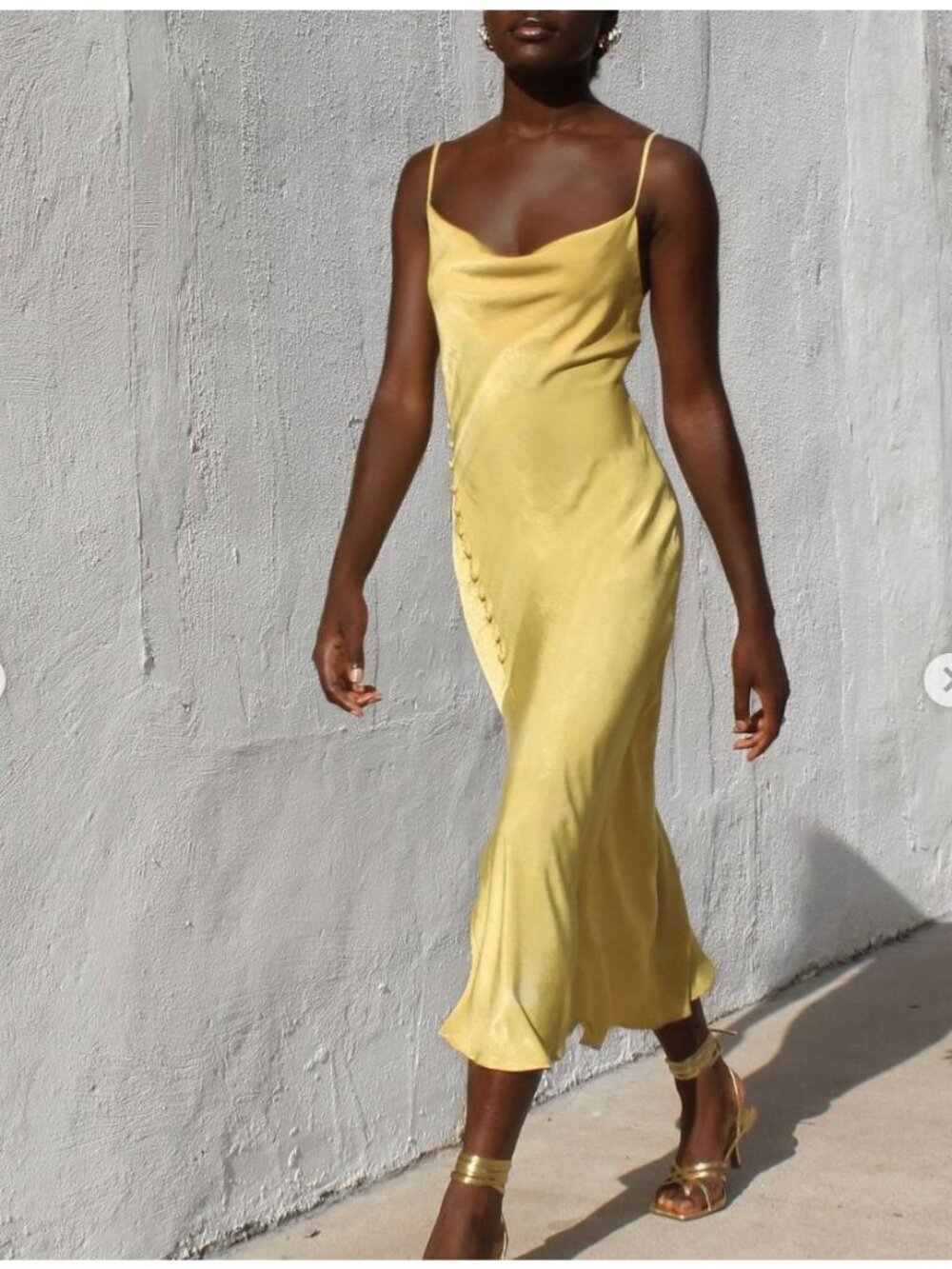 ZARA Yellow Satin Cowl Neck Slip Dress Size Small